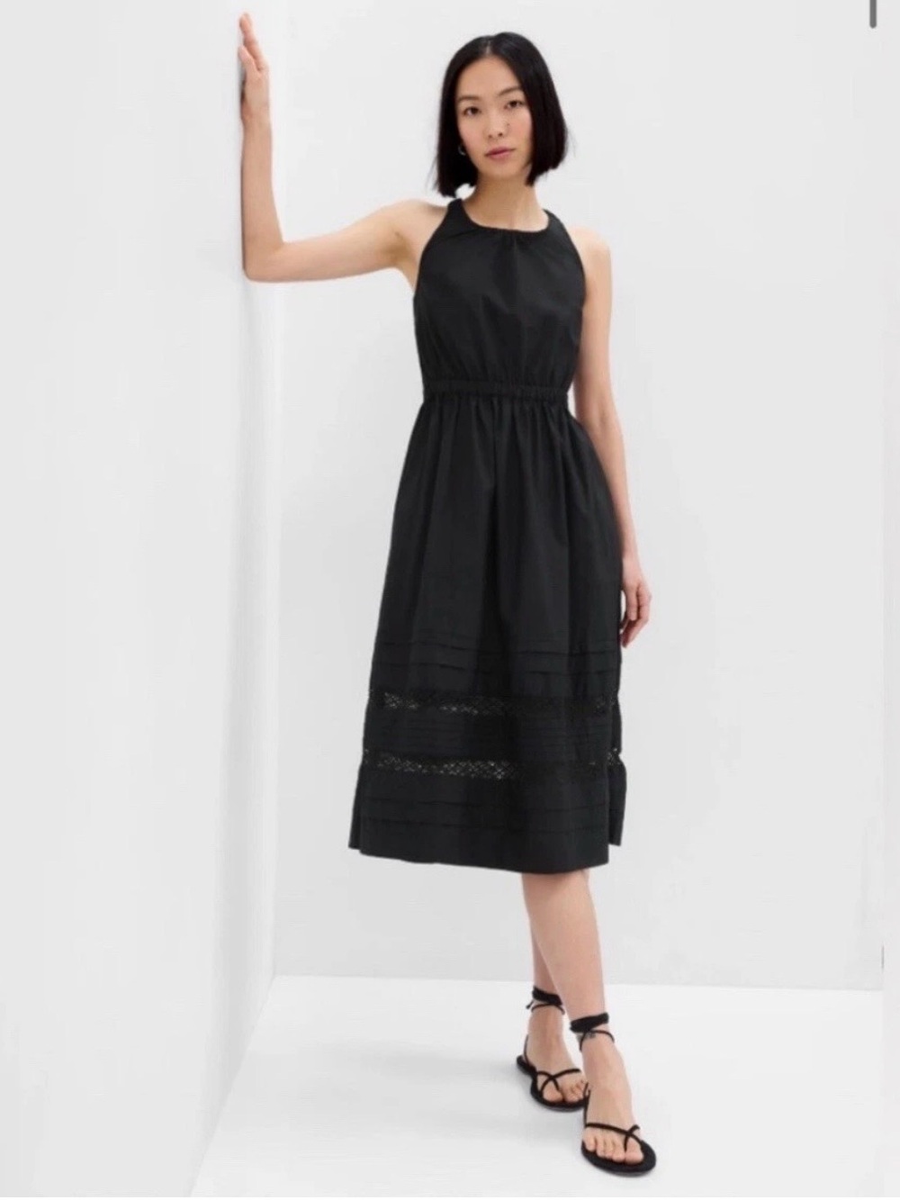 GAP NWT Lace Cross-Back Midi Dress - Black - Size XS Petite